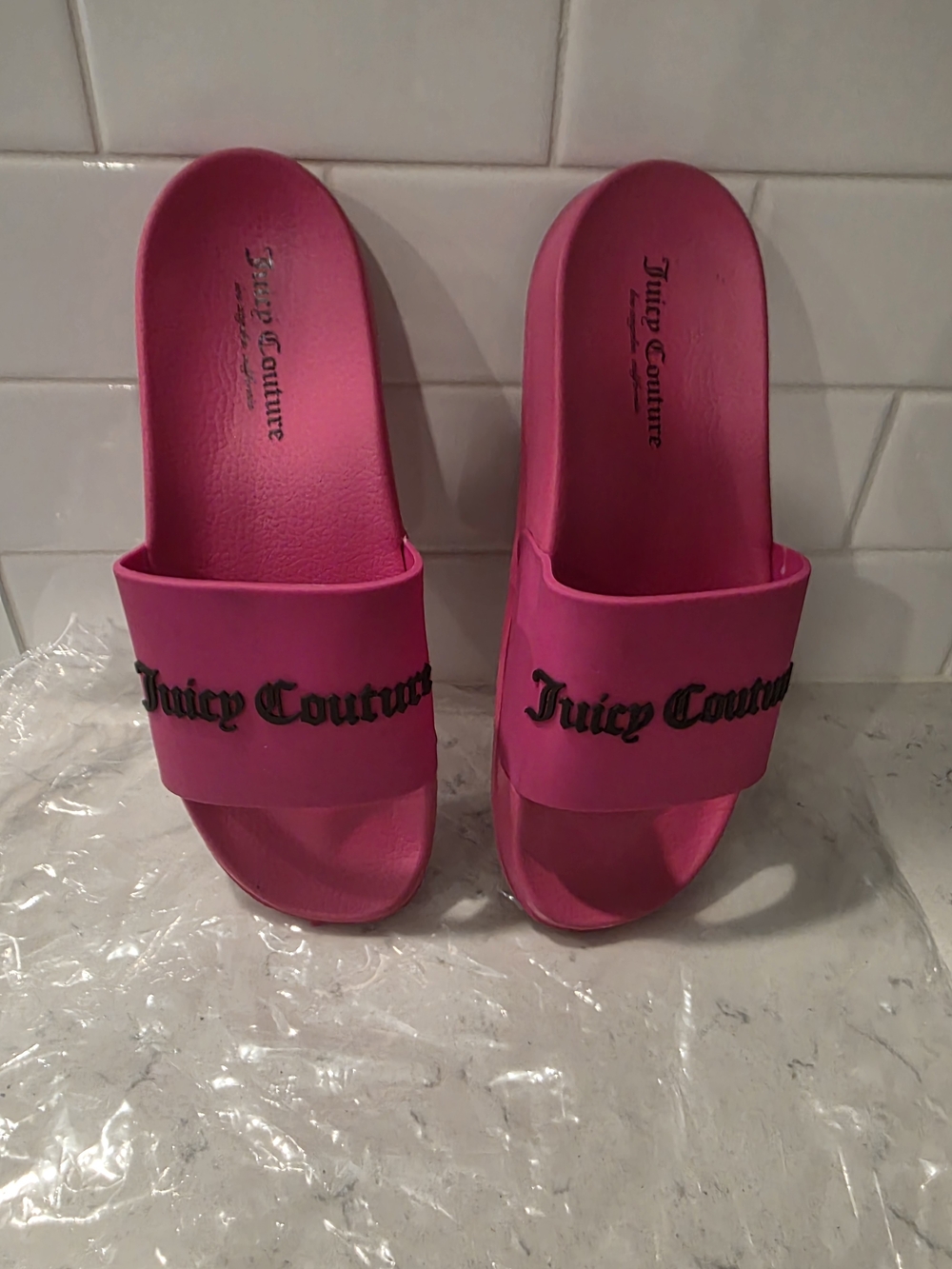 Juicy Couture Bright Pink Logo Slide Sandals
